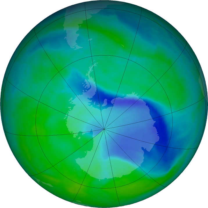 Antarctic ozone map for 14 December 2015